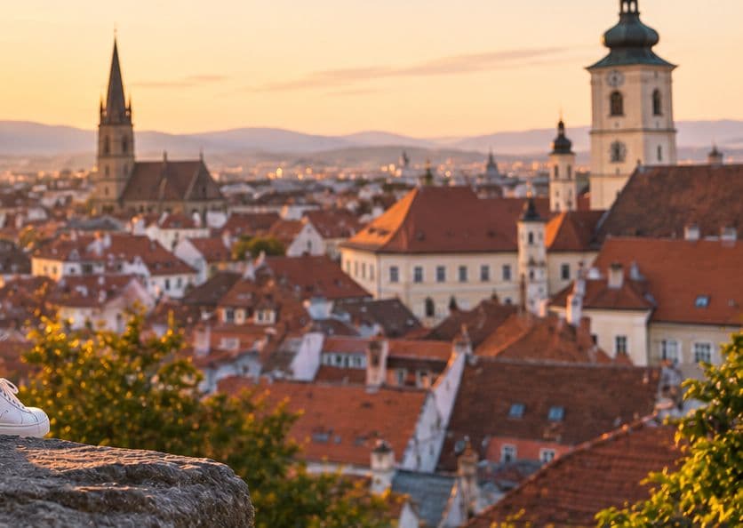 The historic centre of Sibiu at sunset